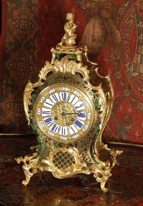 ******  Sold  *****  Green Boulle Bracket Clock Antique French C1880